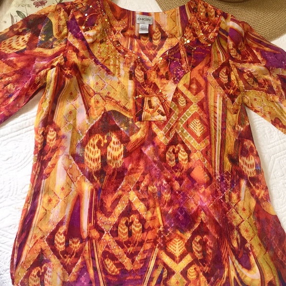 Chico's vibrant embellished tunic top - Picture 3 of 8